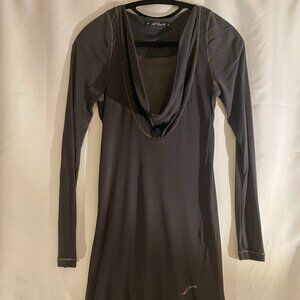 NWOT AllSaints Dress Gray Long Sleeve Cowl Neck Slim Fit Stretch Lyocell Size M